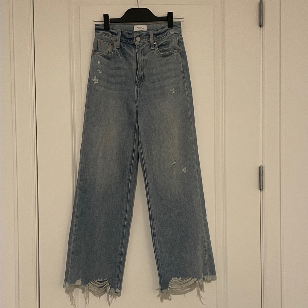 Pistola Women's Blue Distressed Wide Leg Jeans